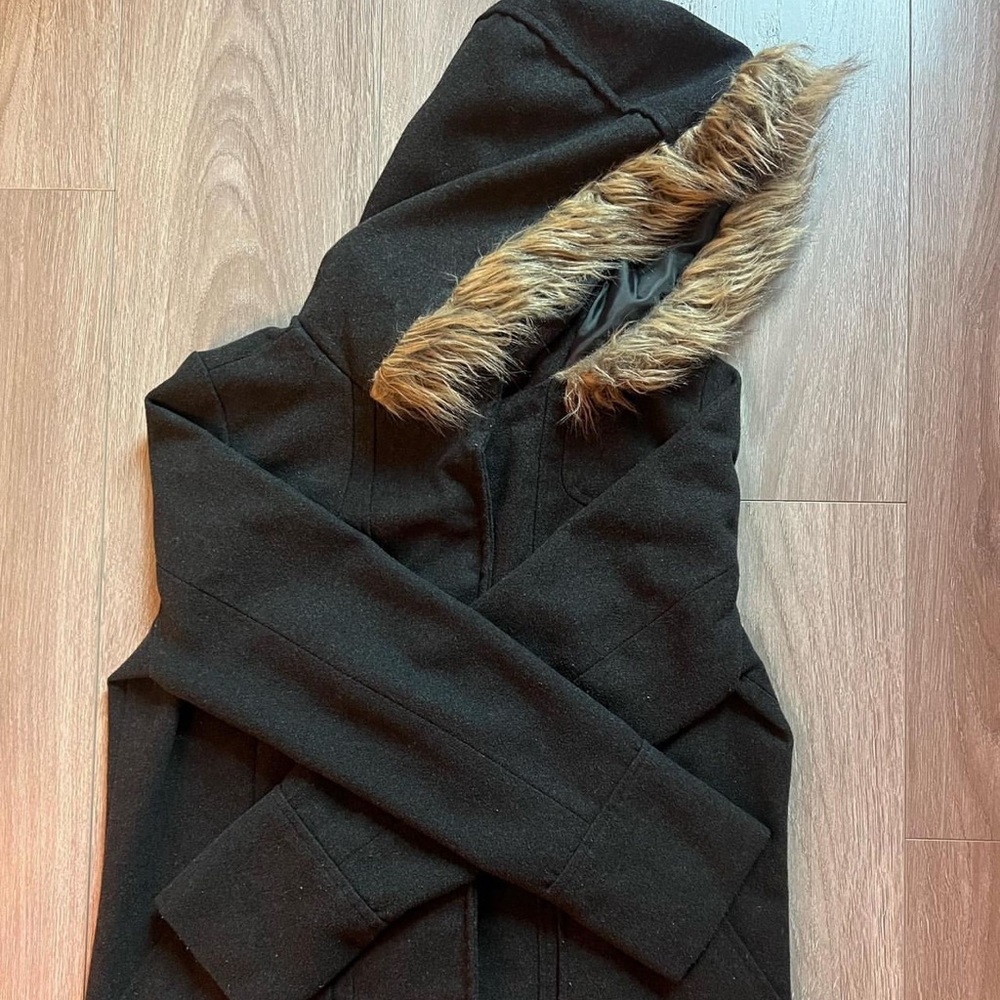 AMBIANCE-DARK GREY JACKET W/ BROWN FUR